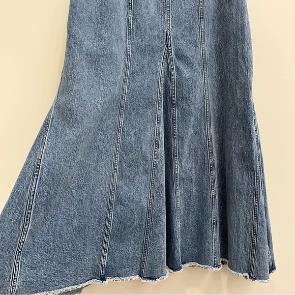 Anthropologie Pilcro Icon Fluted Strapless Denim Midi Dress Smocked Back Large - Picture 9 of 16